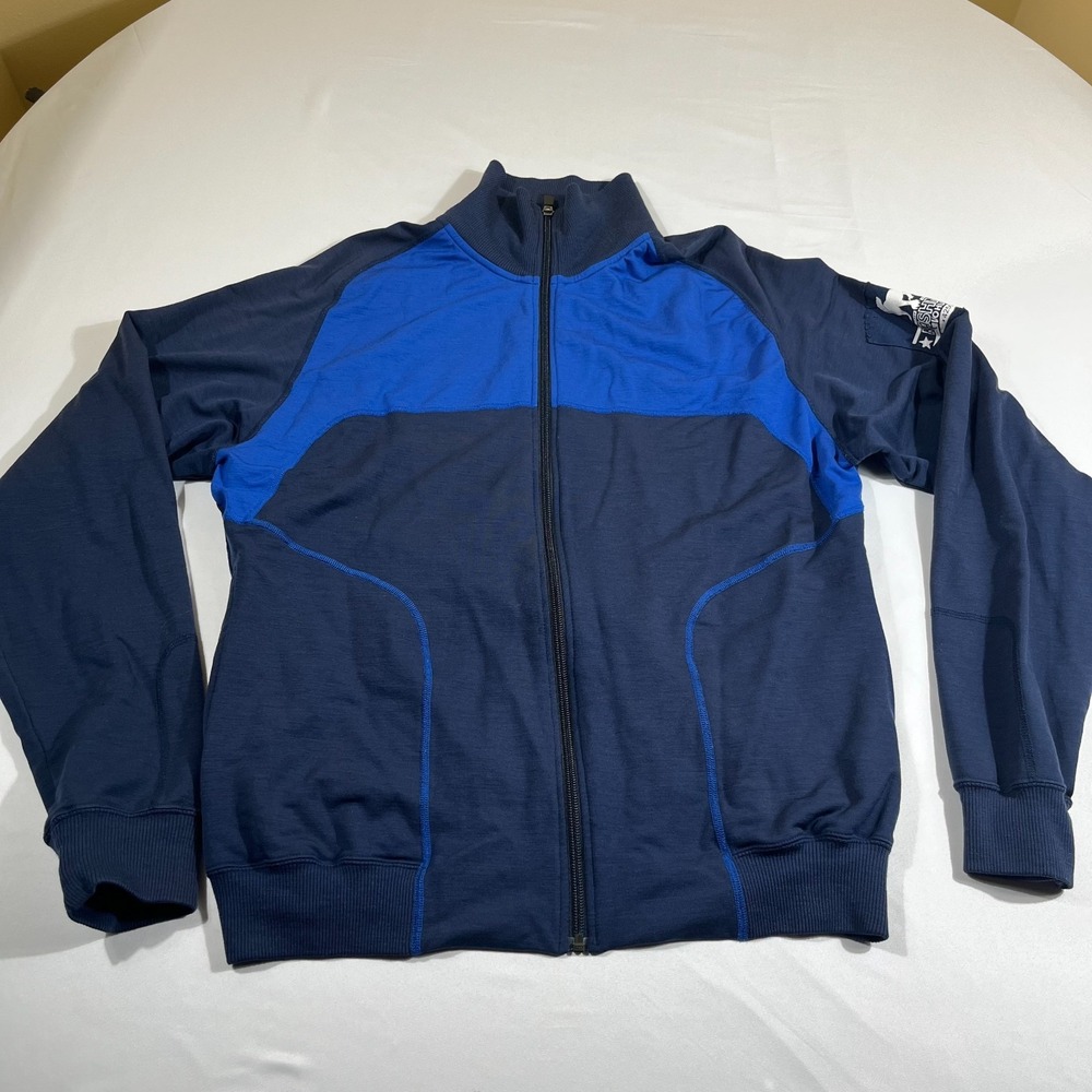 I/O Biocompatibles Mens XXL Merino Wool Full Zip Track Jacket Blue Thumbhole